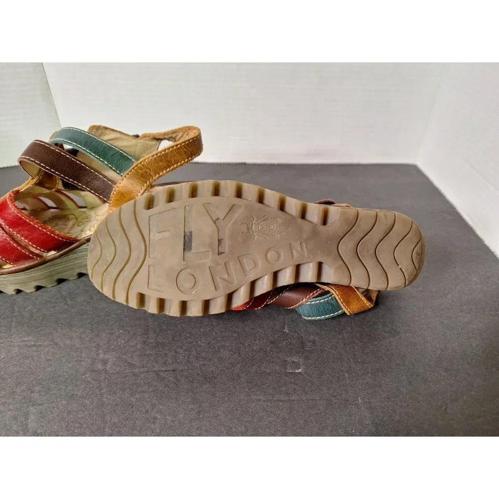 FLY LONDON YGOR RUG  - Red/Dk Brn/Petrol/Camel - Women 8  Sandles - Picture 6 of 10